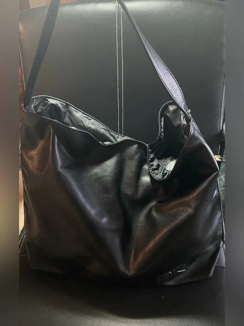 Donna Karan Signature Cashmere Collection Black Faux Leather Shoulder Bag